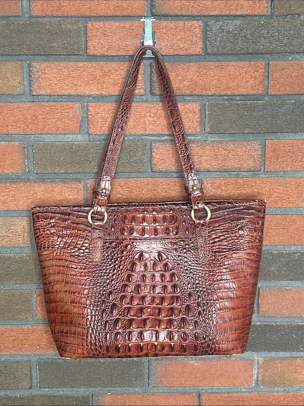 Brahmin Croc-Embossed Brown Leather Tote Vintage - Picture 4 of 12